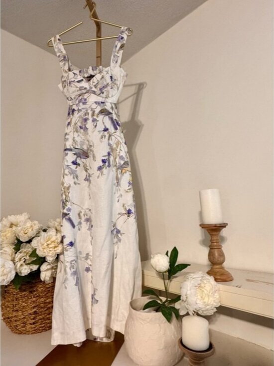 Zimmermann Dresses & Skirts - Zimmermann White Maxi Dress with Purple Floral Print